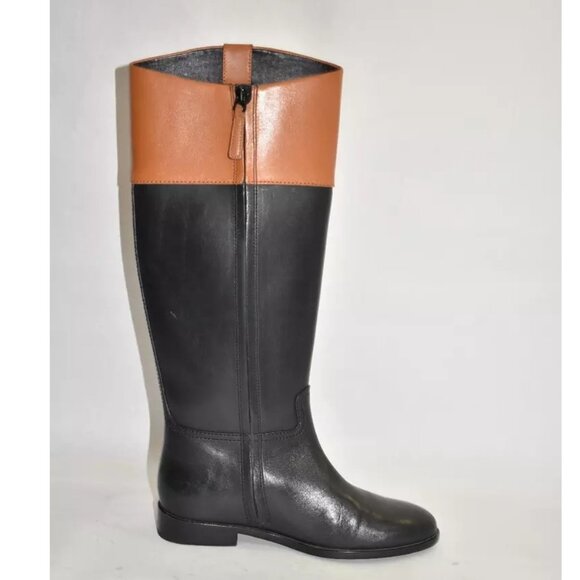 TORY BURCH DOUBLE T RIDING BOOT Black Bourbon Size 6.5 M DD440 - Picture 4 of 6